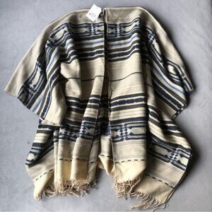 Lulla Collection by Bindya ~ Ruana Shawl Scarf ~ Cream with Blue and Gray